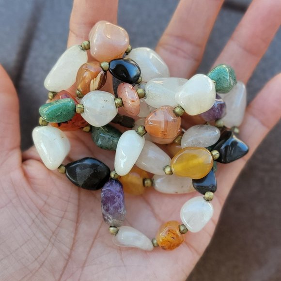 Vintage heavy and chunky semiprecious stones including quartz amethyst necklace - Picture 12 of 16